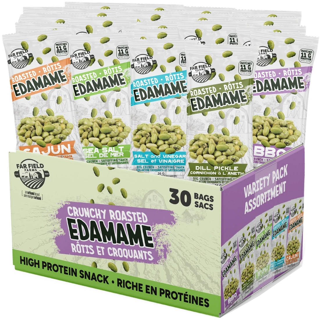 Roasted edamame 30-bag variety display box