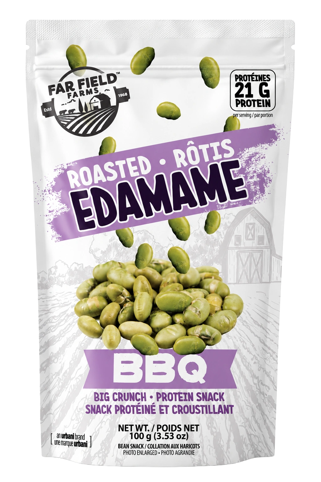 Far Field Farms BBQ roasted edamame 100 gram bag