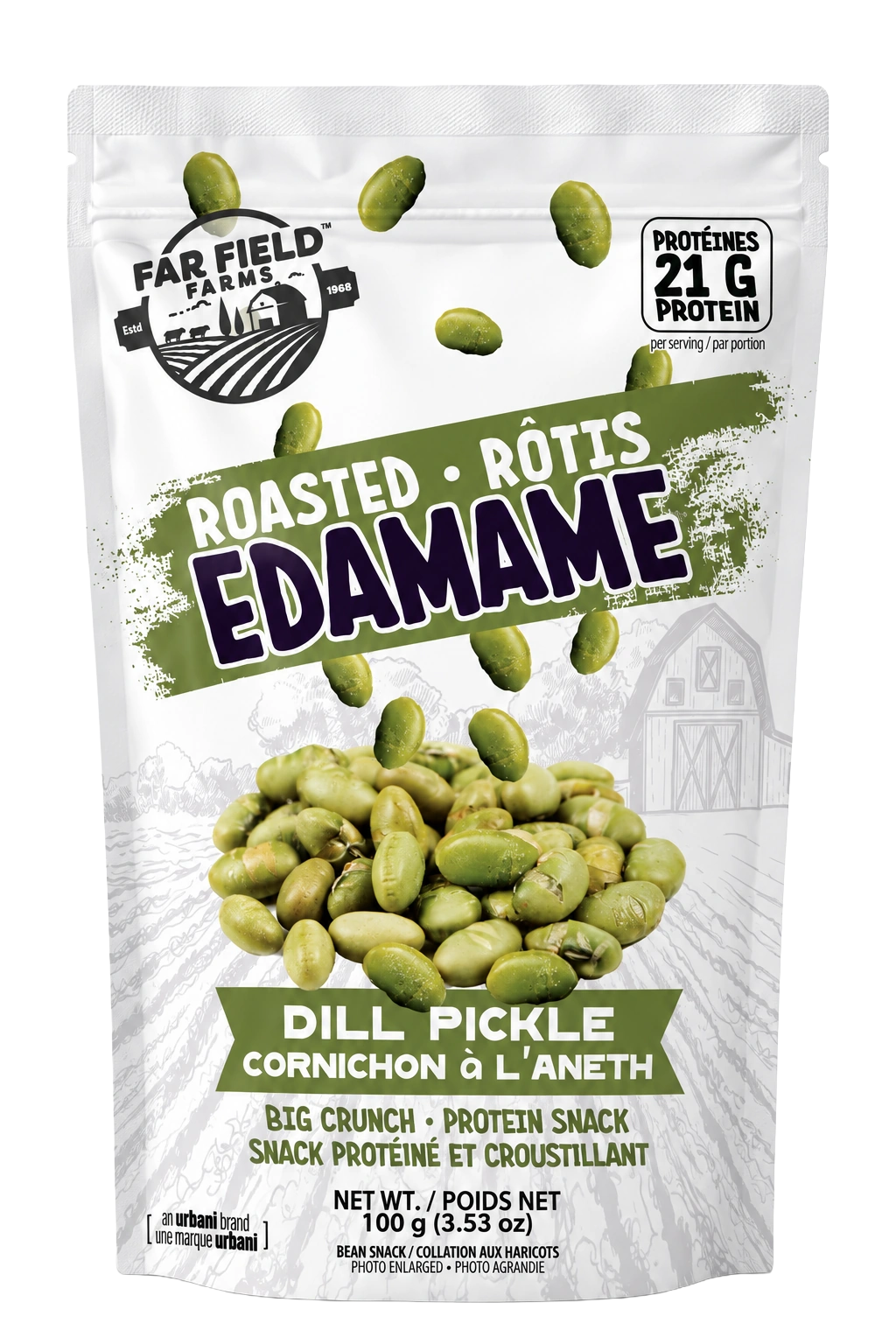 Far Field Farms Dill Pickle roasted edamame 100 gram bag