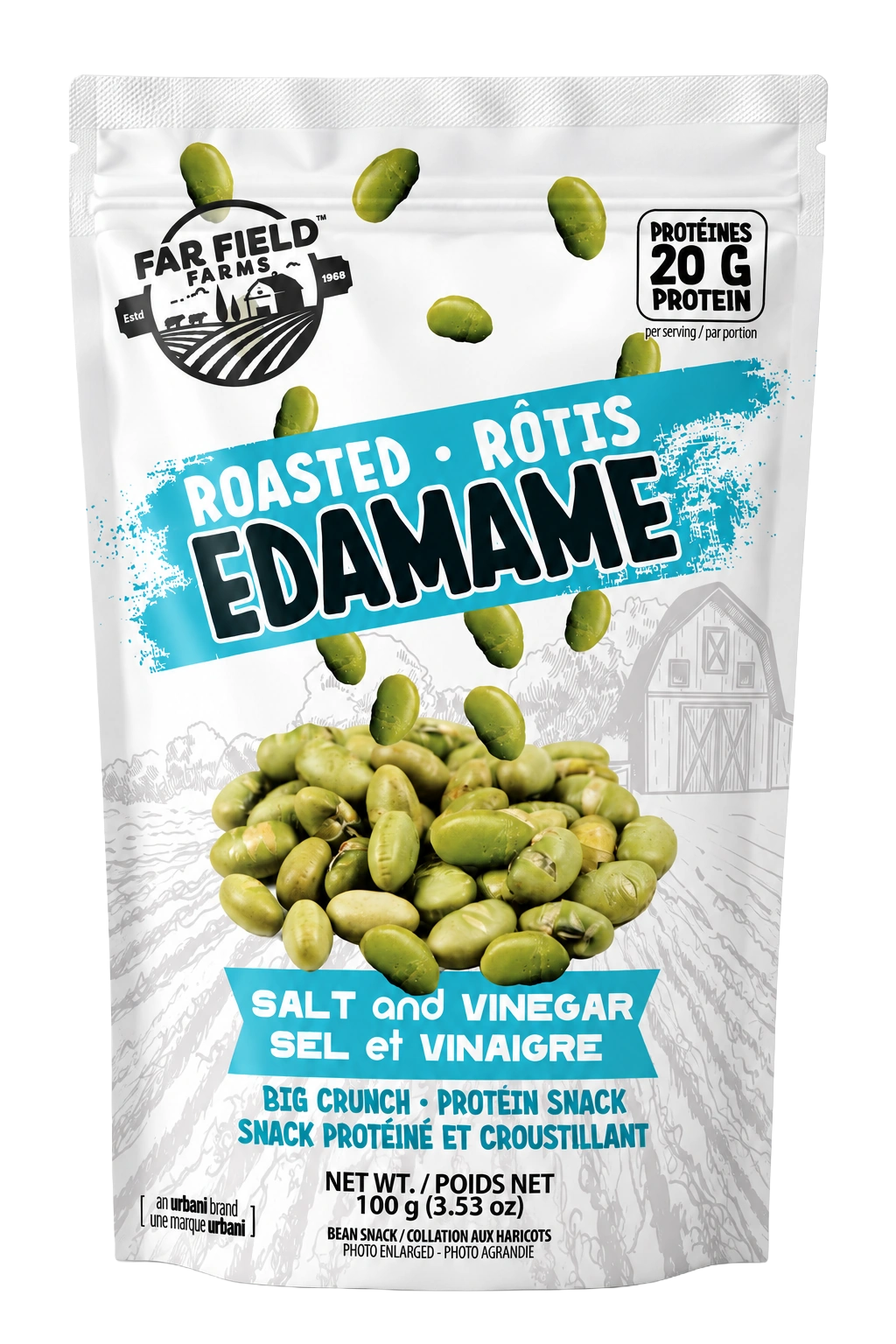 Far Field Farms Salt and Vinegar roasted edamame 100 gram bag