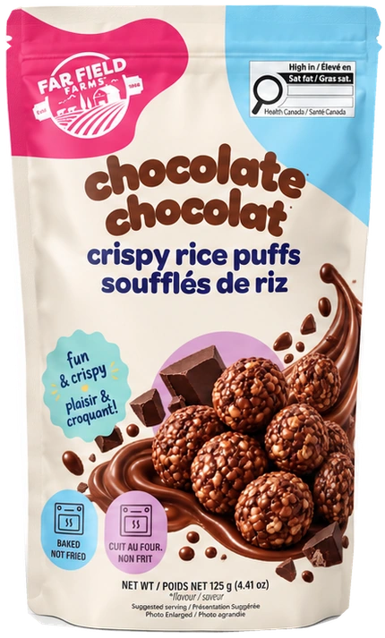 Far Field Farms Chocolate crispy rice puffs, 125g, coming soon